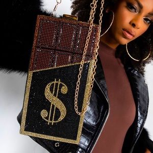 BLING RHINESTONE CHOCOLATE DOLLAR CLITCH